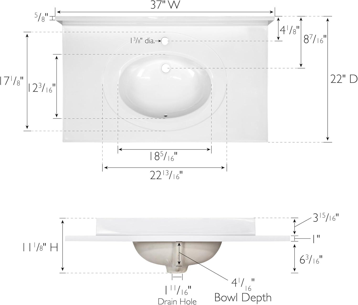 Solid White 37-Inch Cultured Marble Vanity Top with Integrated Backsplash