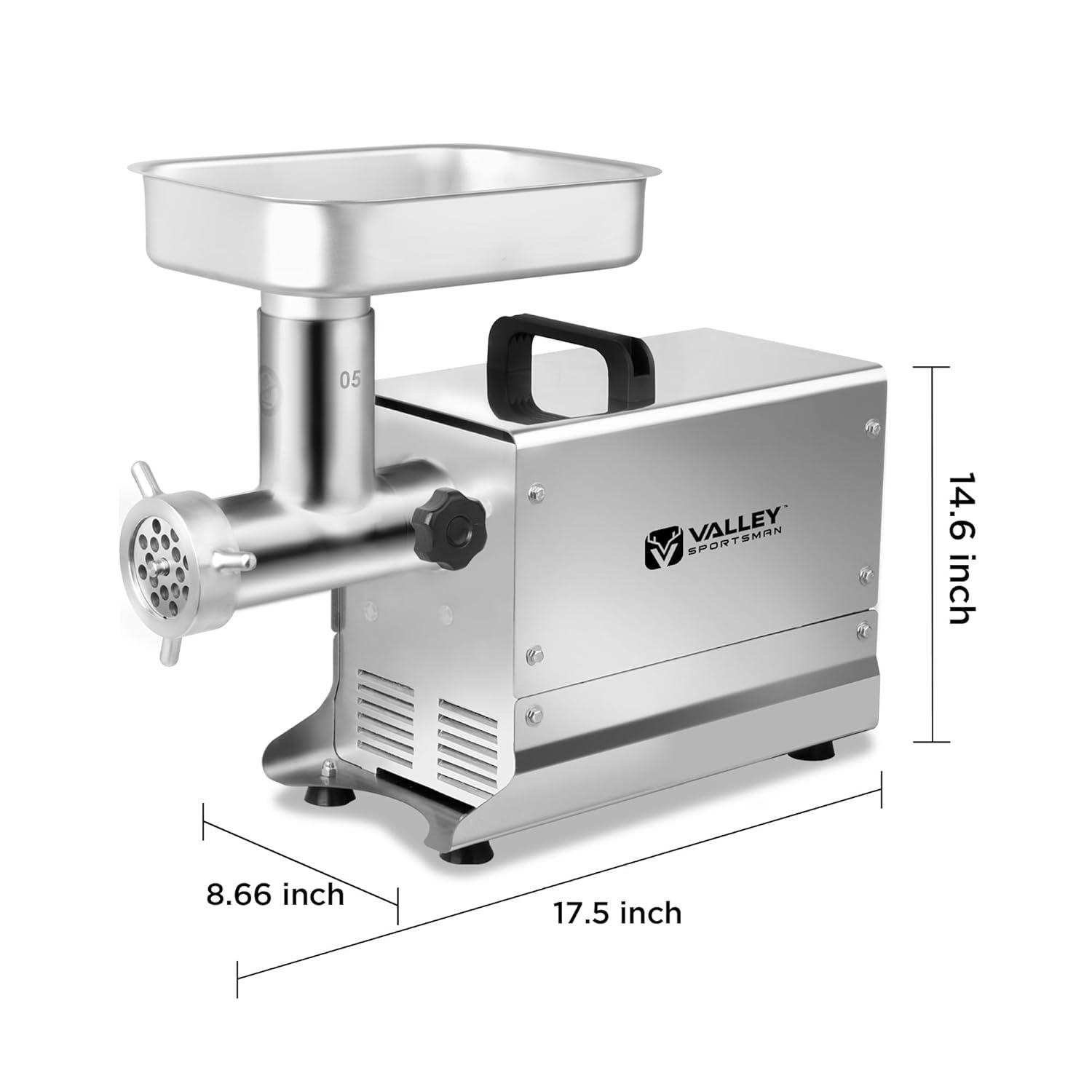 Valley Sportsman #12 Stainless Steel Electric Meat Grinder, 0.75HP 550W, Mirror Polishing, Heavy Duty Industrial Meat Mincer, Ideal for Commercial and Regular Use