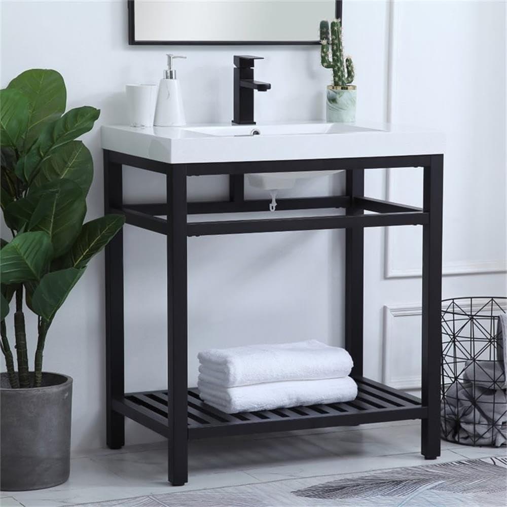 Elegant Decor Raya 30" Single Resin Top Metal Bathroom Vanity in Black