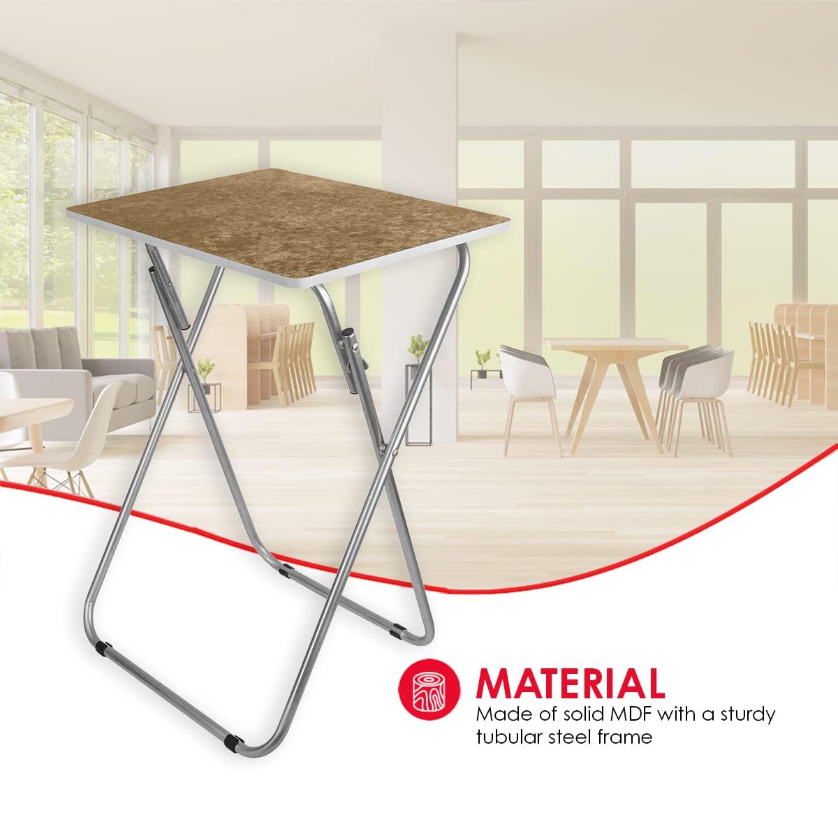 Home Basics Folding TV Tray Table Large Surface Area with Brown Marble Like Design | Tubular Steel Frame | Easy Storage | Engineered Wood Smooth Surface