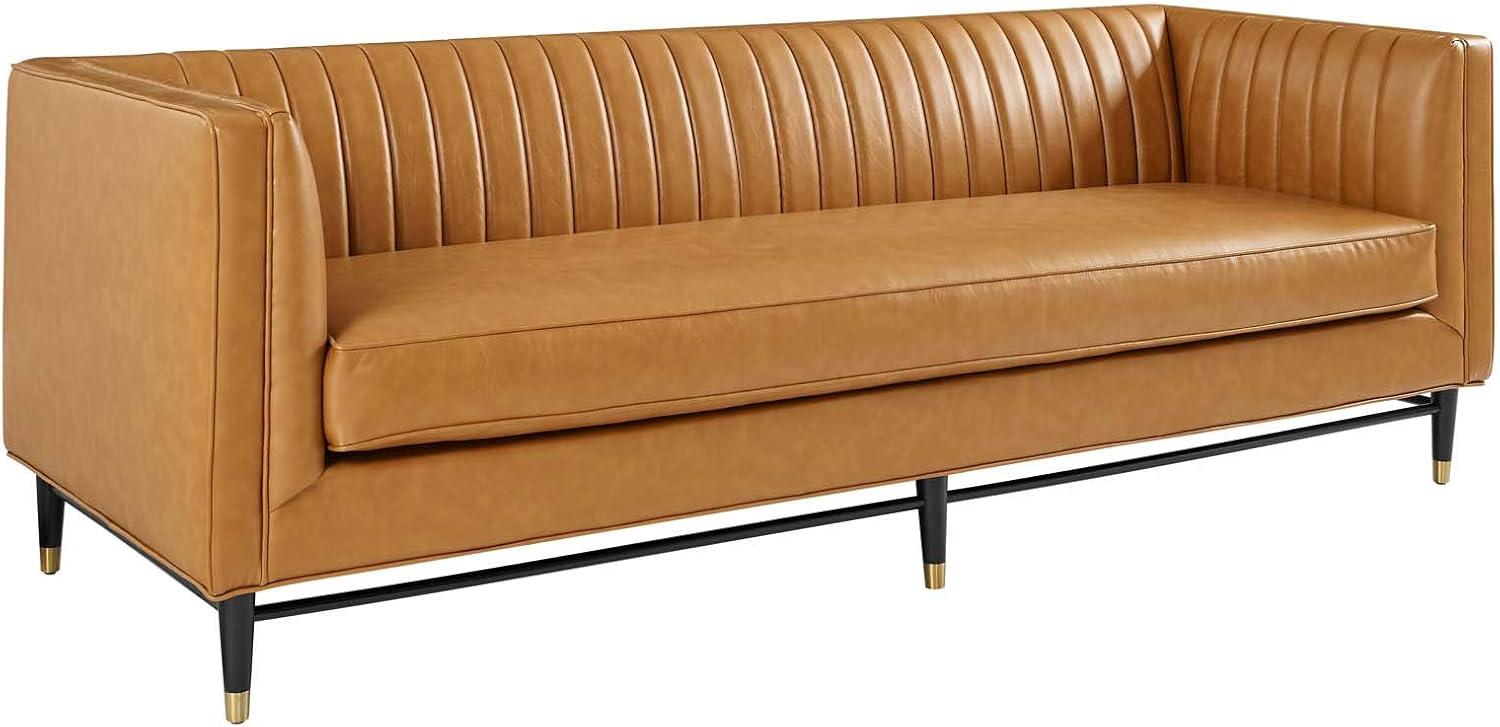 Modway Devote Channel Tufted Vegan Leather Sofa Tan: Modern 3-Seater, Faux Upholstery, Wood Frame