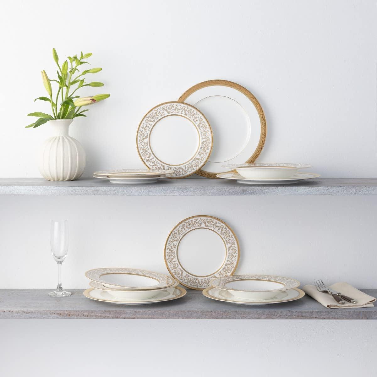 Gold Trimmed Floral Porcelain 12-Piece Dinnerware Set