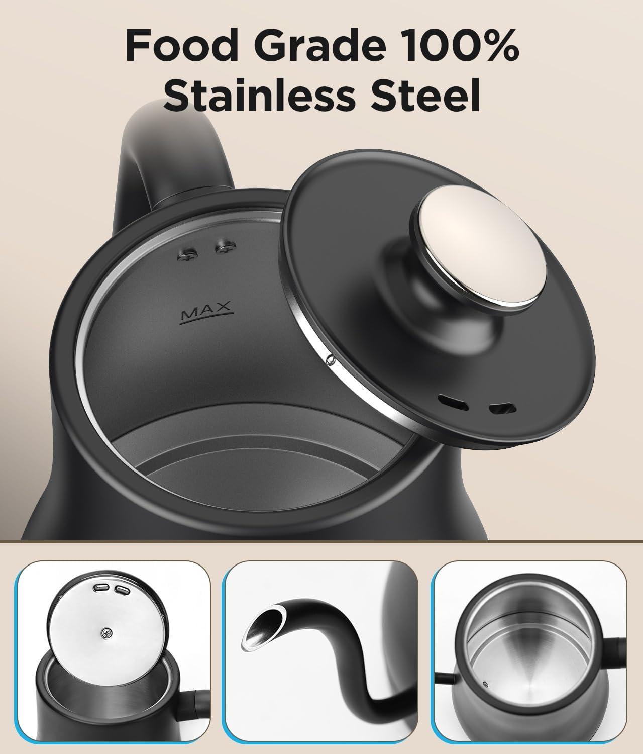 MODERN WALLS LLC Gooseneck Electric Kettle With Temperature Control, Fast Heat Electric Kettle For Pour Over Coffee/Tea, Auto Shut Off & Boil-Dry Protection, 4Hrs Keep Warm, Stainless Steel Inner