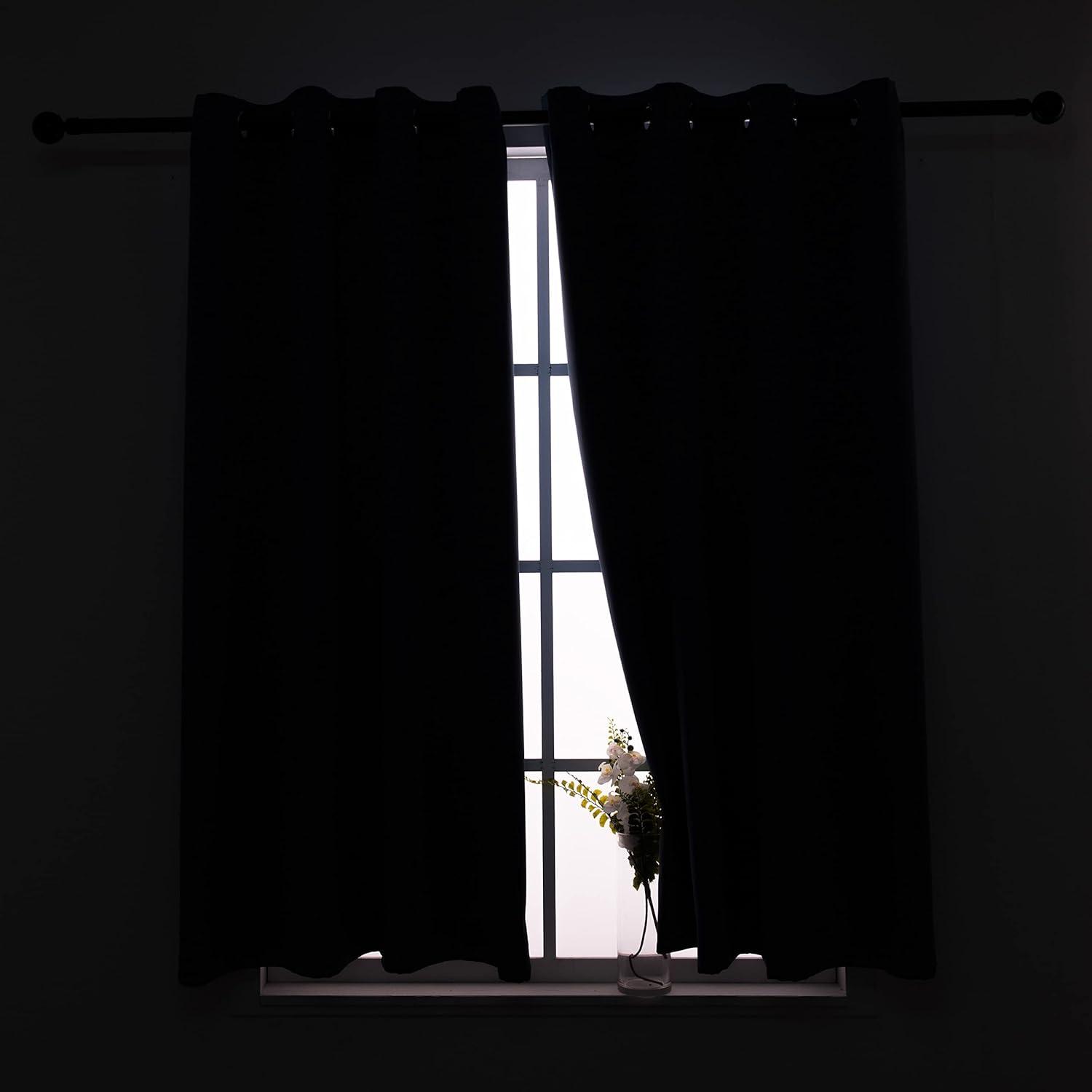 Coodeto Short Blackout Curtains Black, Set of 2, W52 x L63 - Blackout Curtains for Kitchen and Kids Bedroom