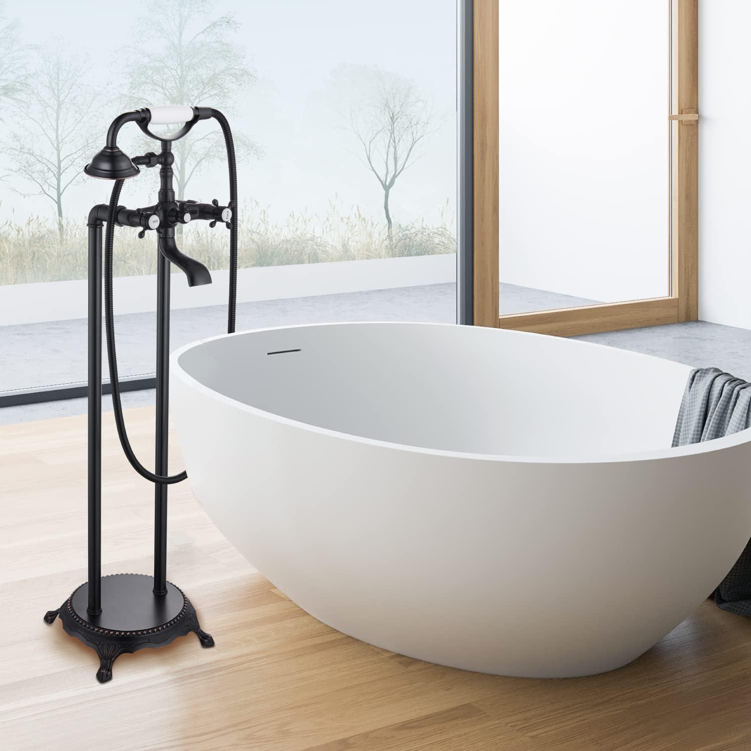 Oil Rubbed Bronze Freestanding Bathtub Faucet with Handheld Shower