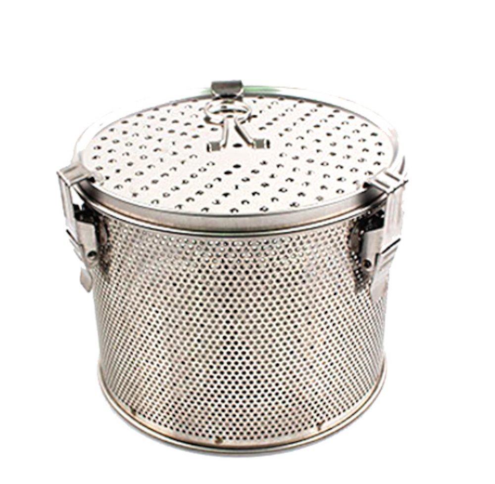 Commercial Grade D 6.3" X H 5.3" Genuine Stainless Steel 18/8 Perforated Tall Strainer - One Touch Lock System - Restaurant & Home Use - Extra Large