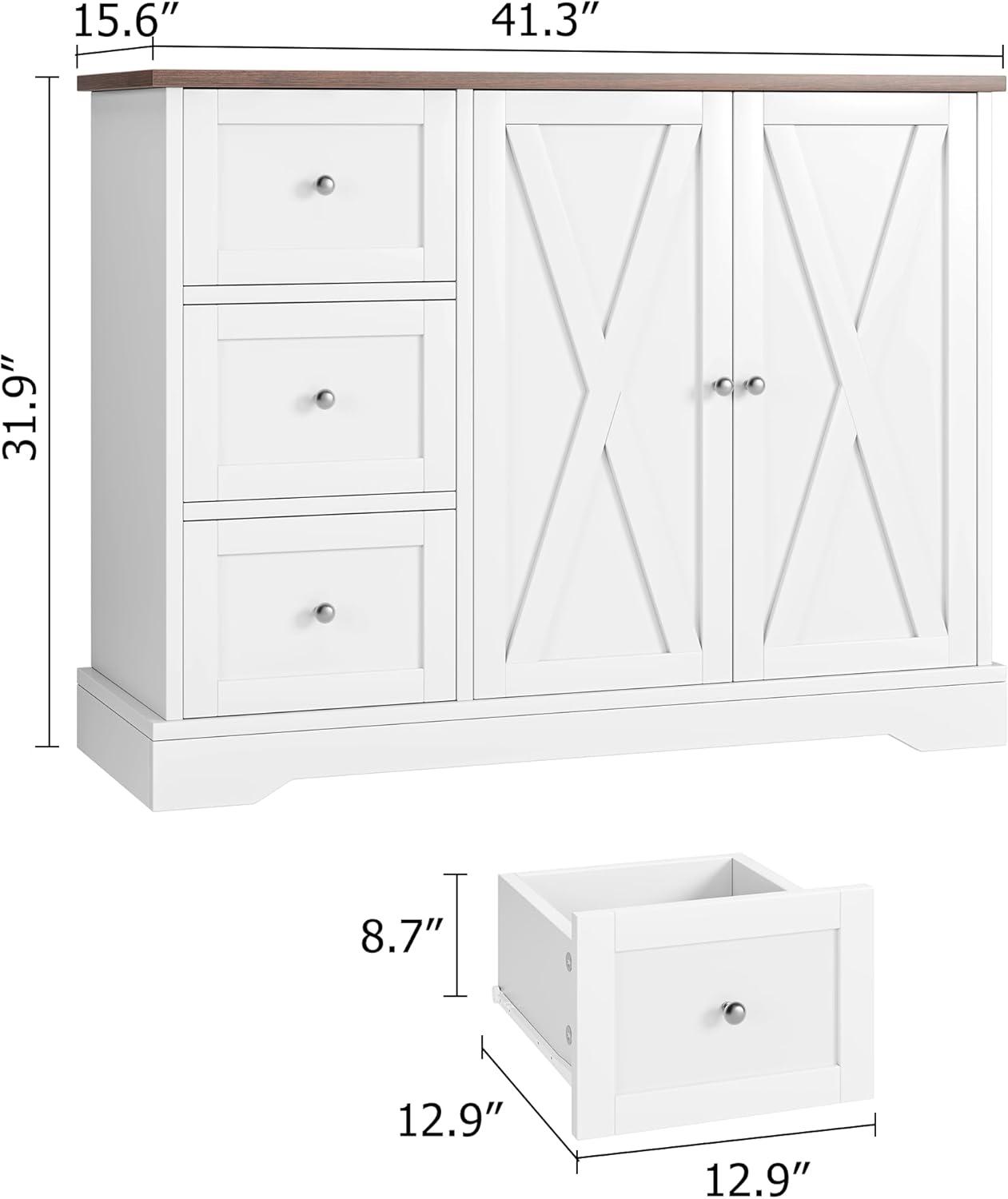 Huloretions Buffet Cabinet With Storage,Farmhouse Kitchen Cabinet,Accent Cabinet With Drawers,Storage Cabinet Sideboard Cabinet For Kitchen,Dining Living Room