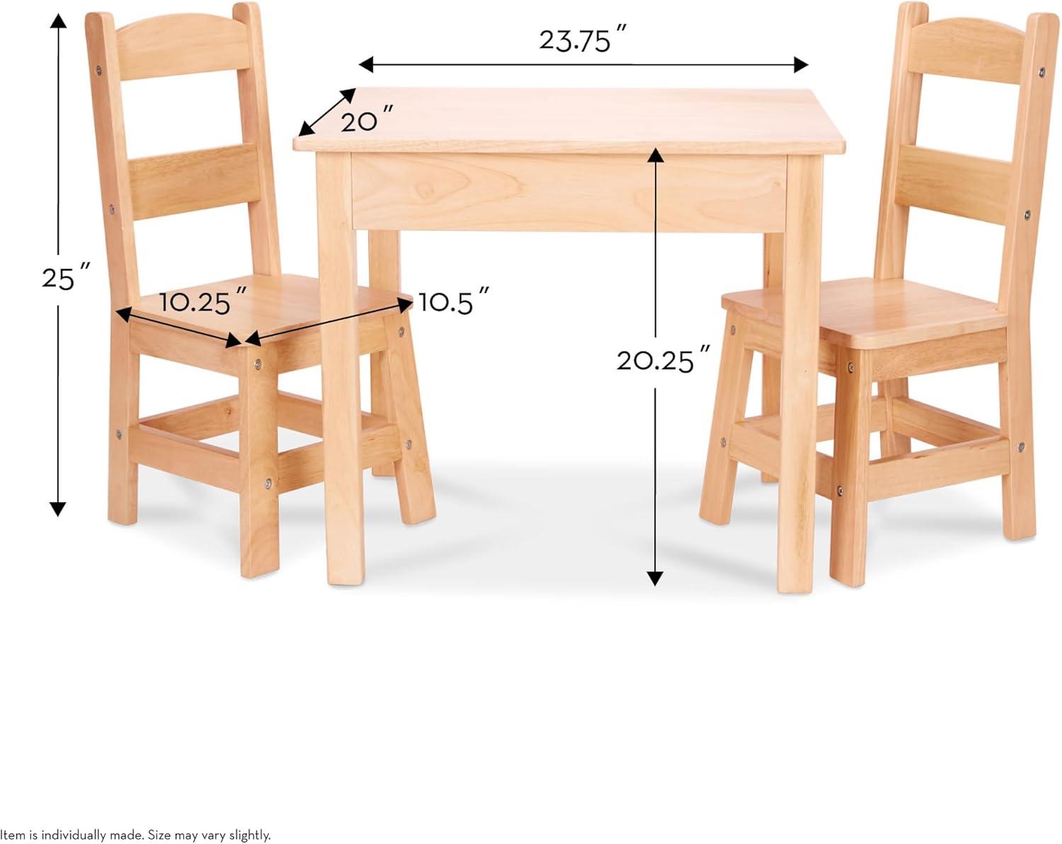 Melissa & Doug Solid Wood Table and 2 Chairs Set - Light Finish Furniture for Playroom