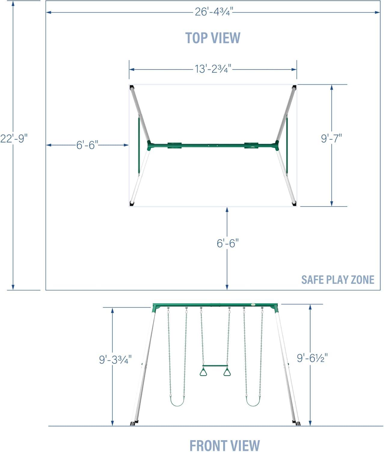 Big Brutus 10 Ft Tall Metal Swing Set with Trapeze Bar