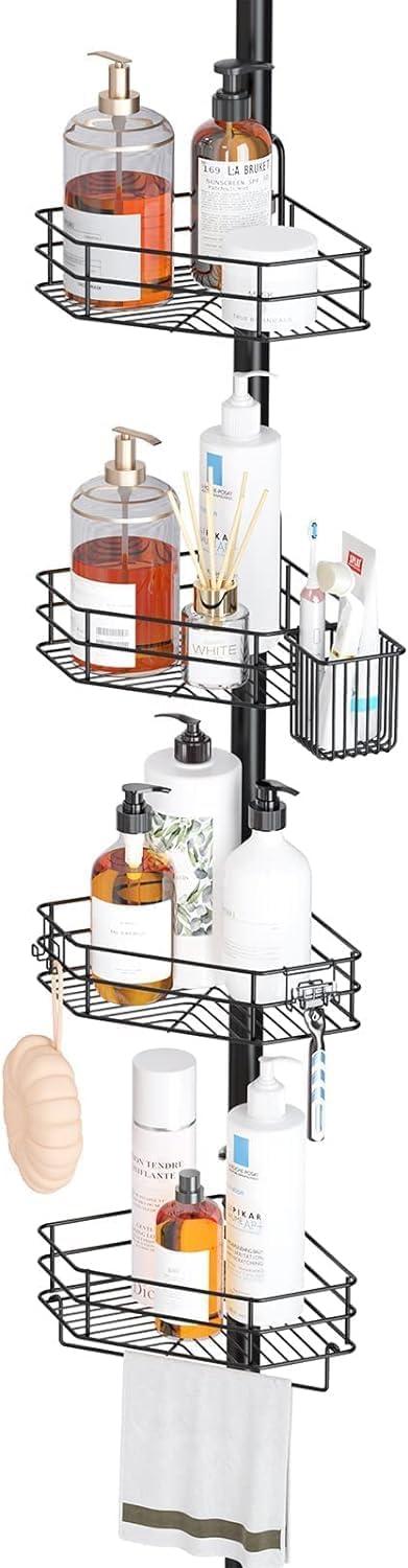 Corner Shower Caddy Tension Pole, Adjustable Shower Organizer Corner with 4 Shelves, 39.2 to 113 In