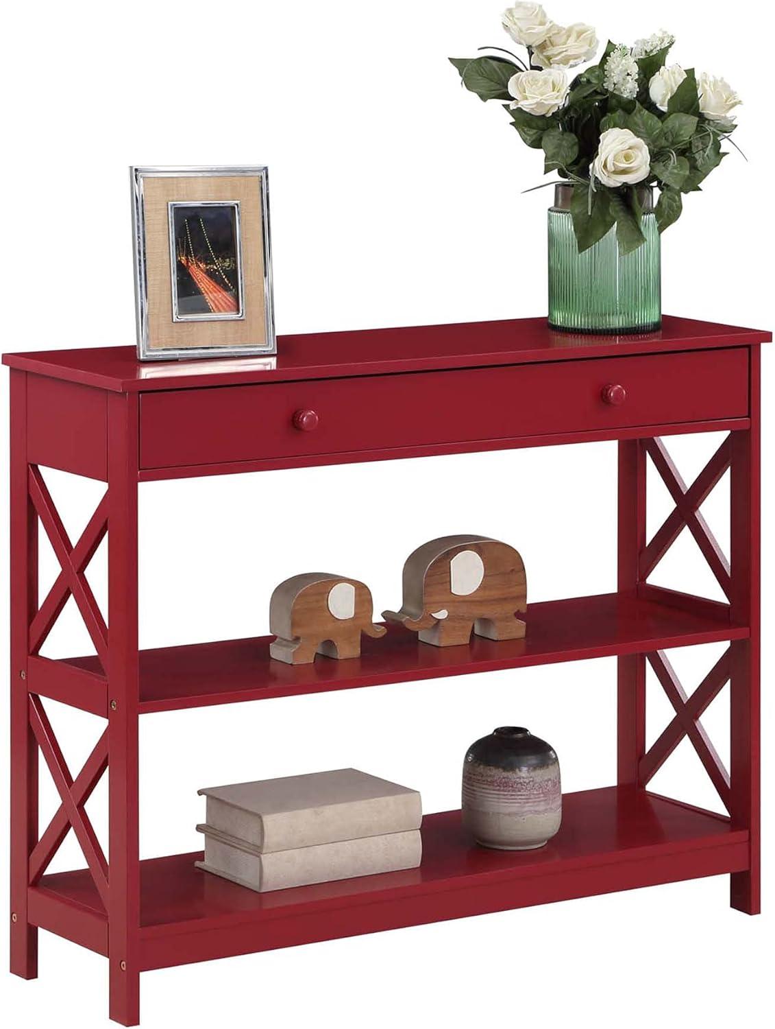 Oxford 1 Drawer Console Table with Shelves, Cranberry Red