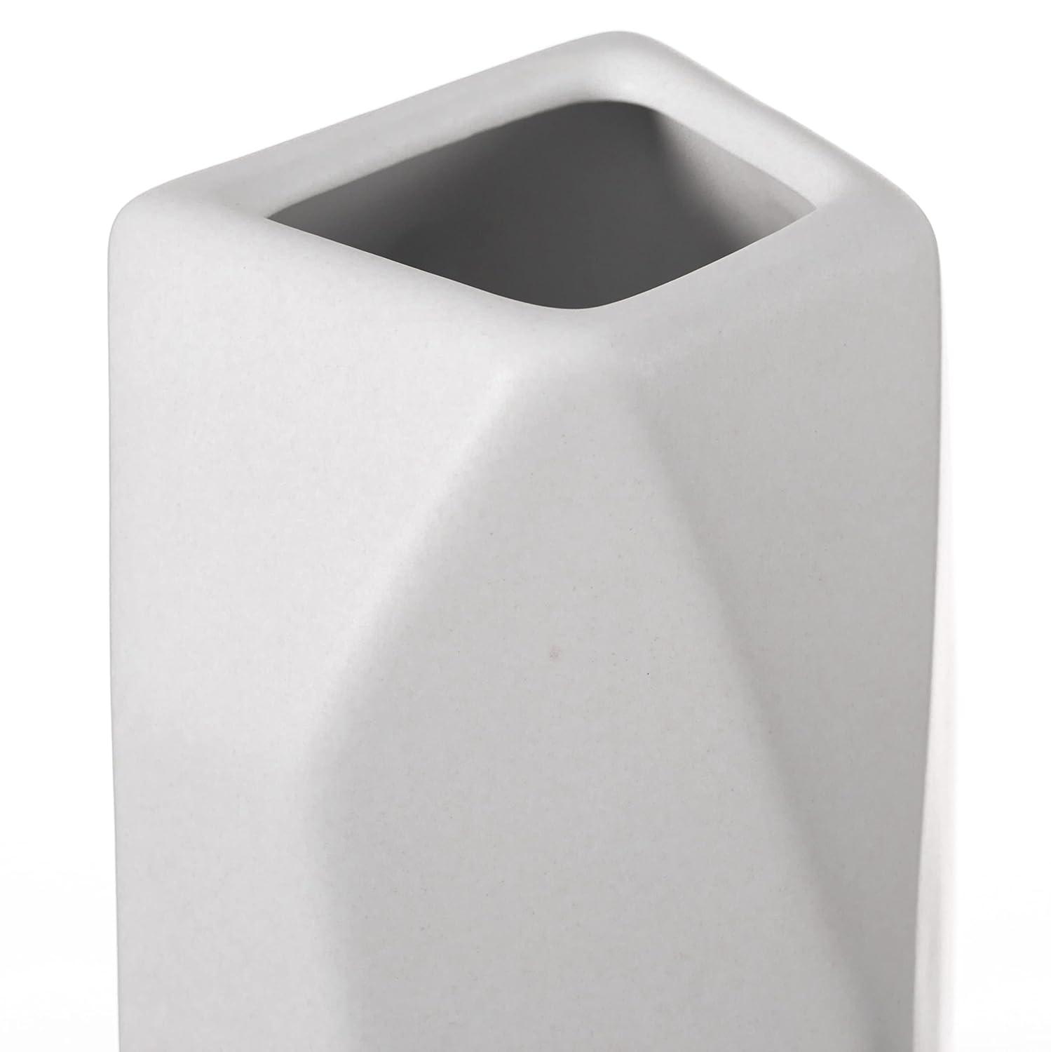 Uniquewise 8" H Decorative Ceramic Multi Paned Vase, Modern Style Centerpiece Table Vase White, Medium