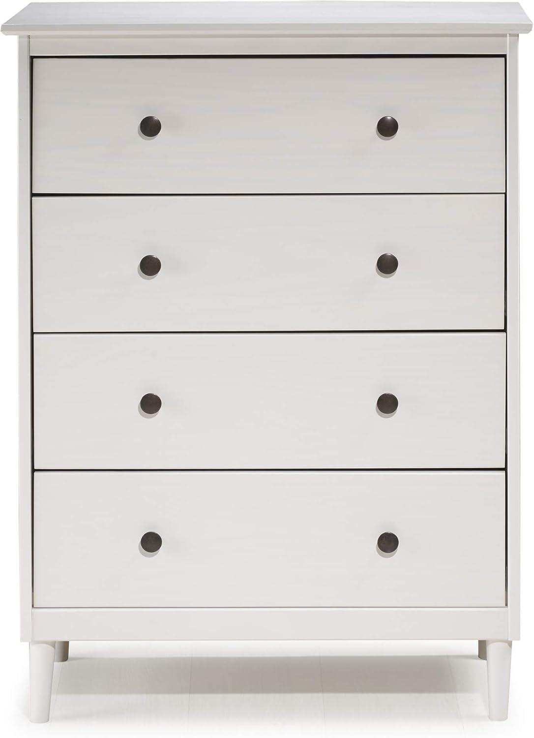 Walker Edison Tall Wood Dresser Bedroom Storage Drawer Organizer Closet Hallway, 4 Drawer, White 4 Drawers White