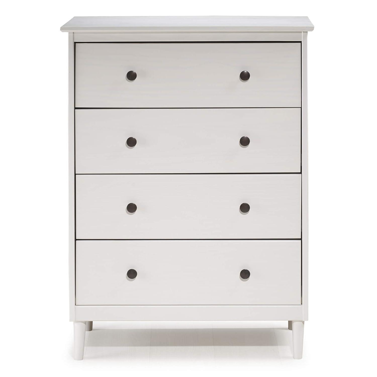 Walker Edison Tall Wood Dresser Bedroom Storage Drawer Organizer Closet Hallway, 4 Drawer, White 4 Drawers White