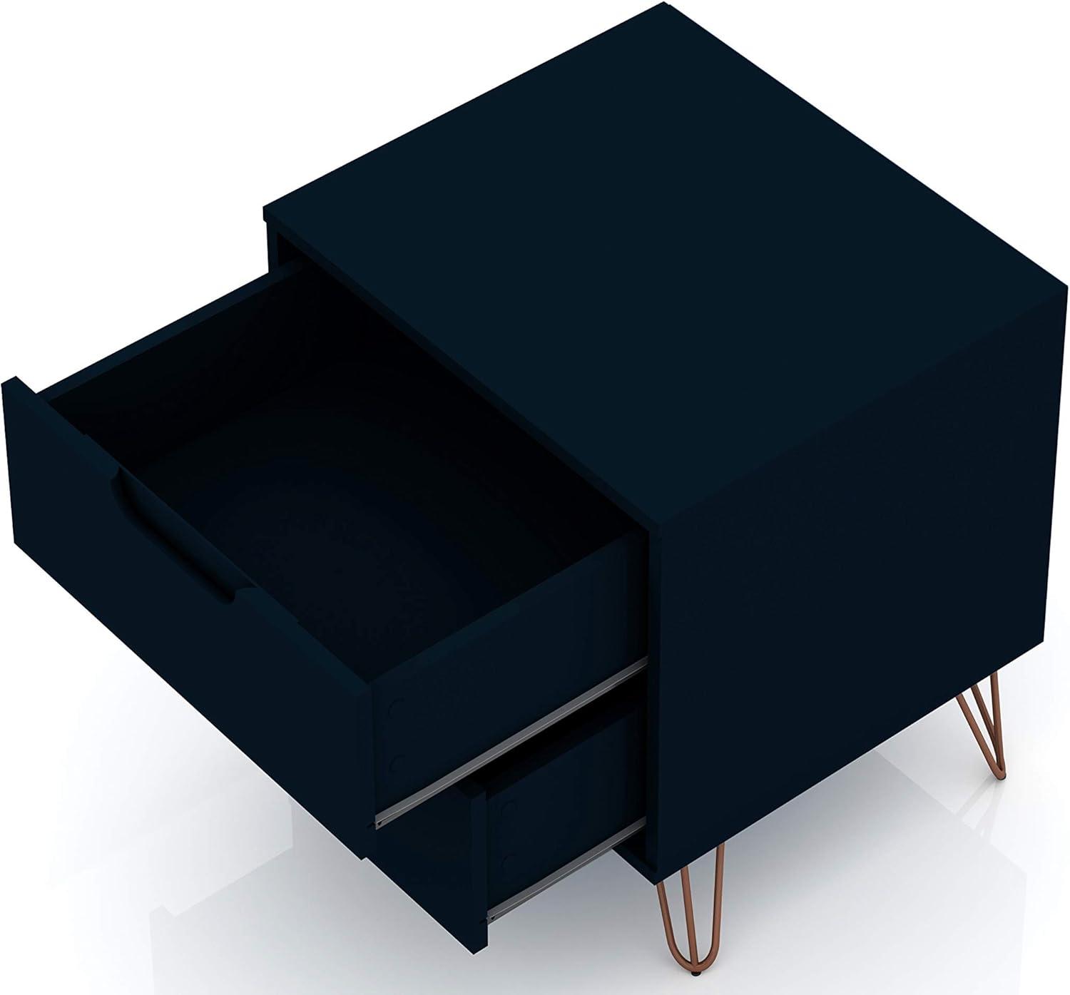 2.0 Rockefeller Nightstand Blue - Manhattan Comfort: Modern MDF Bedside Storage with Metal Glides