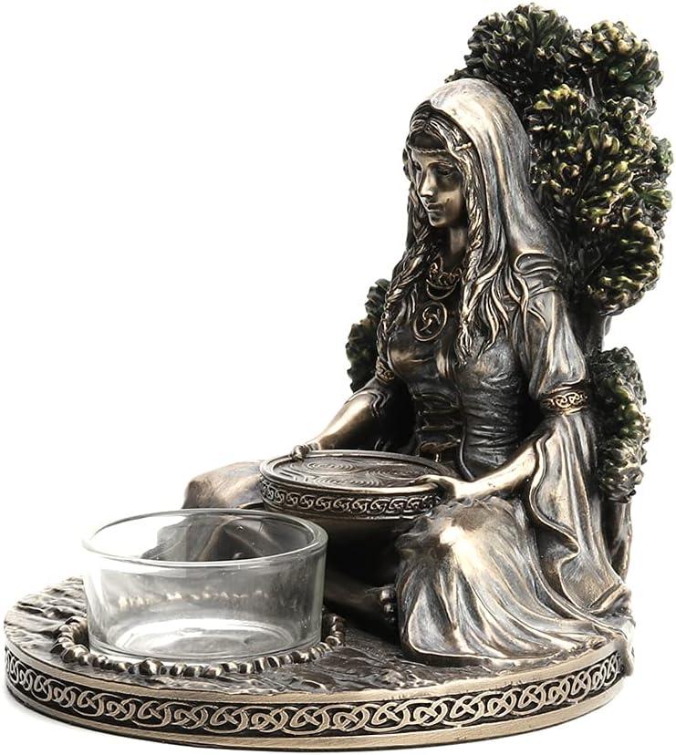Veronese Design 4 7/8" Tall Celtic Goddess Danu Tealight Candle Holder Cold Cast Bronzed Resin Sculpture Wiccan Home Decor Figurine Collectibles