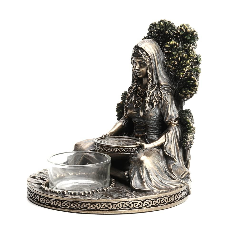 Veronese Design 4 7/8" Tall Celtic Goddess Danu Tealight Candle Holder Cold Cast Bronzed Resin Sculpture Wiccan Home Decor Figurine Collectibles
