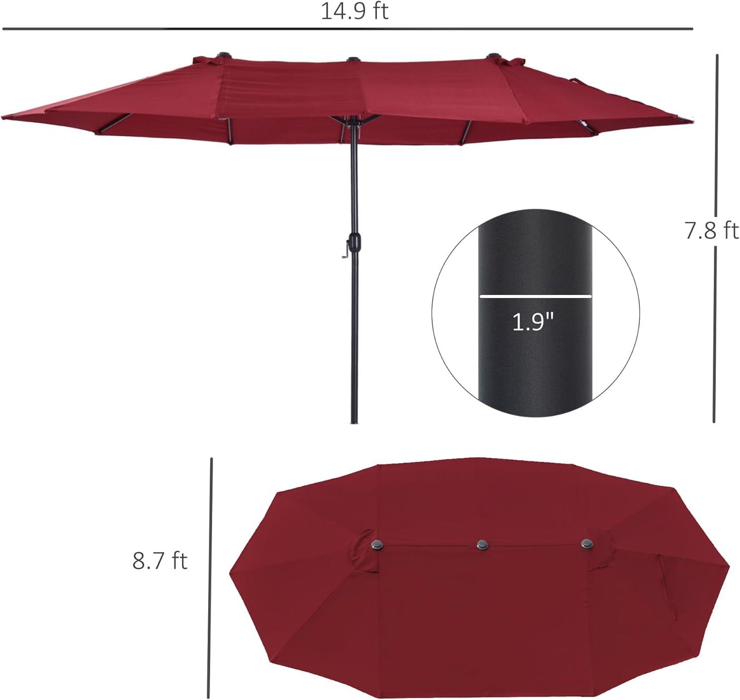 Outsunny Extra Large 15ft Patio Umbrella, Double-Sided Outdoor Umbrella with Crank Handle and Air Vents for Backyard, Deck, Pool, Market, Red