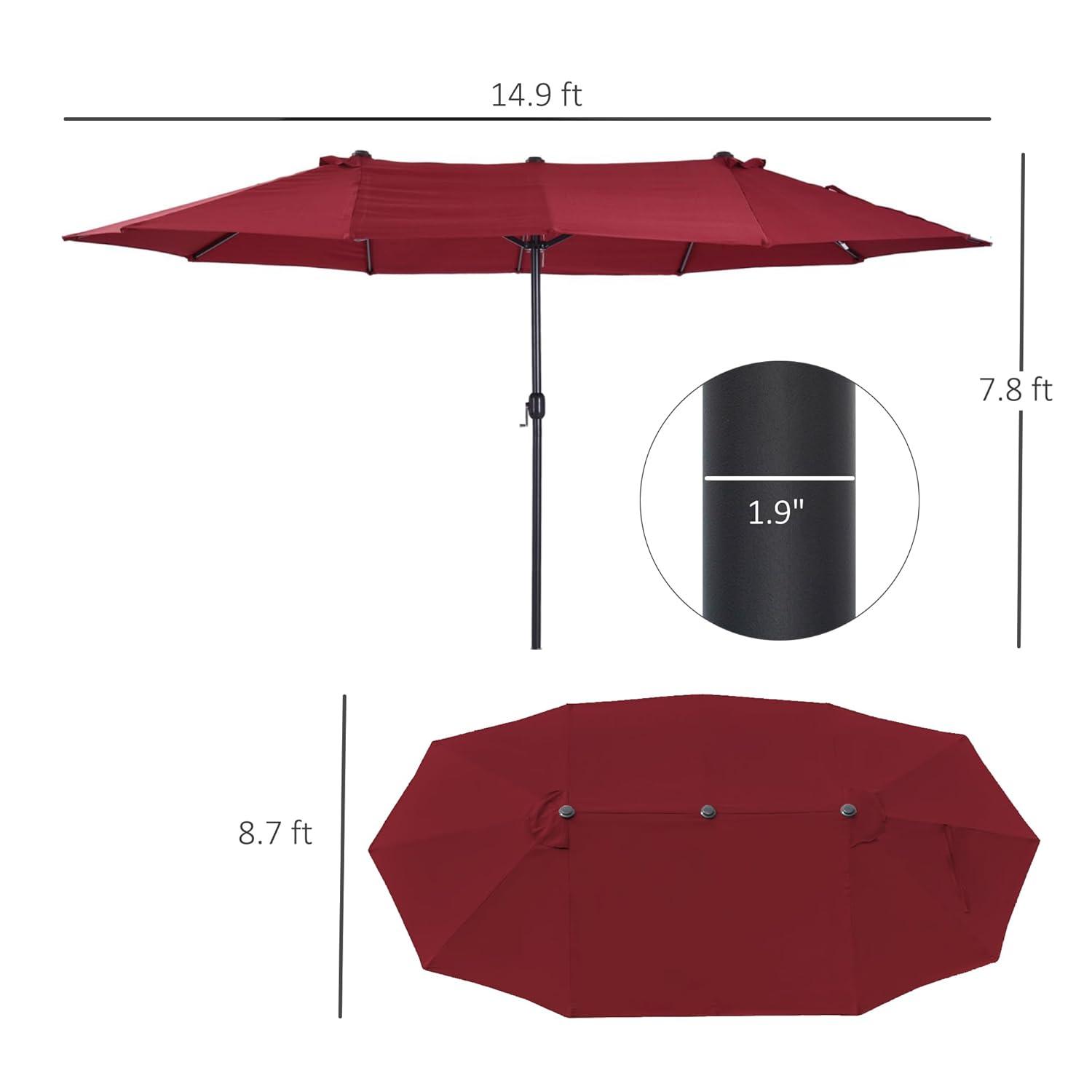 Outsunny Extra Large 15ft Patio Umbrella, Double-Sided Outdoor Umbrella with Crank Handle and Air Vents for Backyard, Deck, Pool, Market, Red
