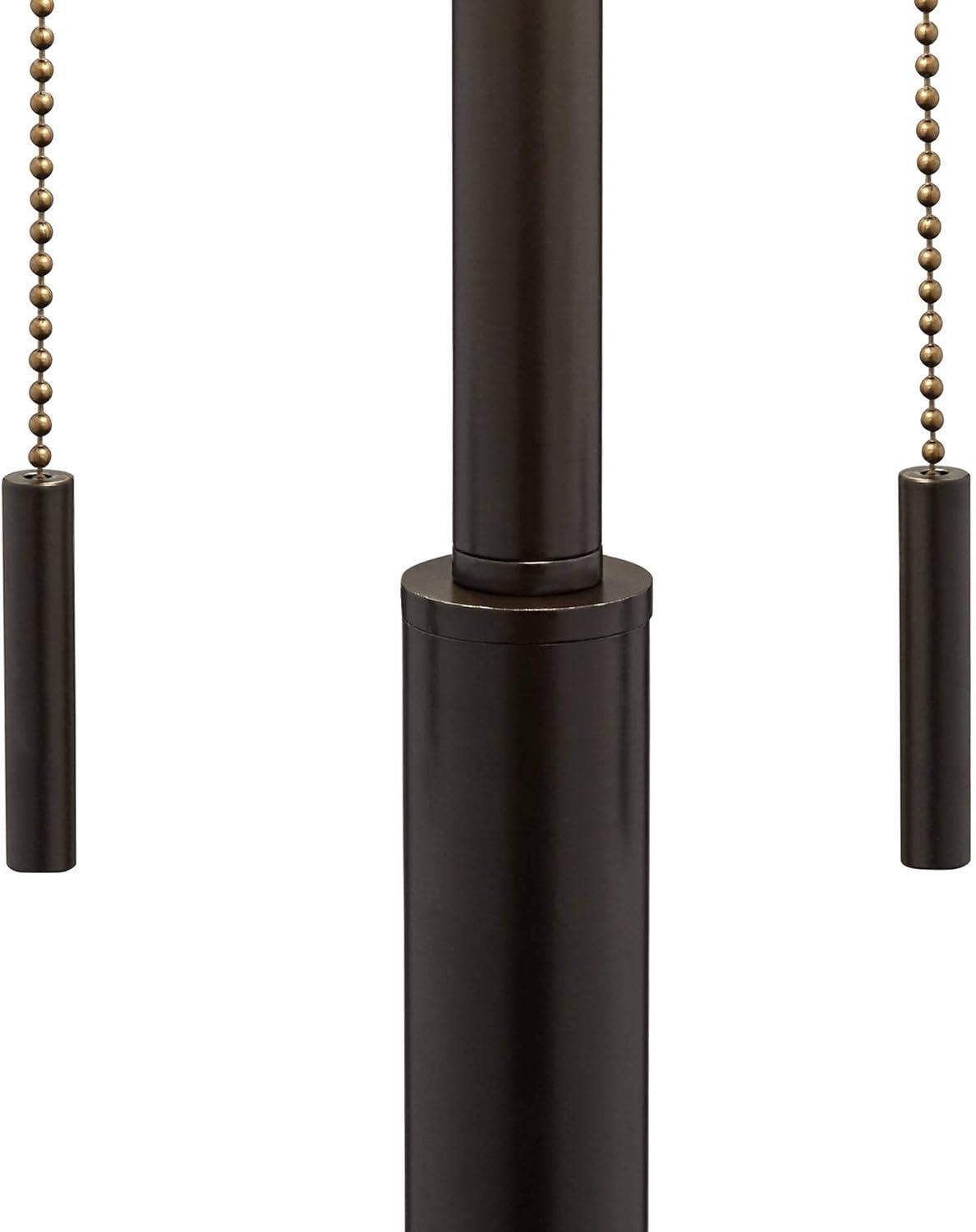 Franklin Iron Works Bernie Industrial Table Lamps 25" High Set of 2 Rich Bronze with USB Charging Port Tan Drum Shade for Bedroom Living Room Bedside