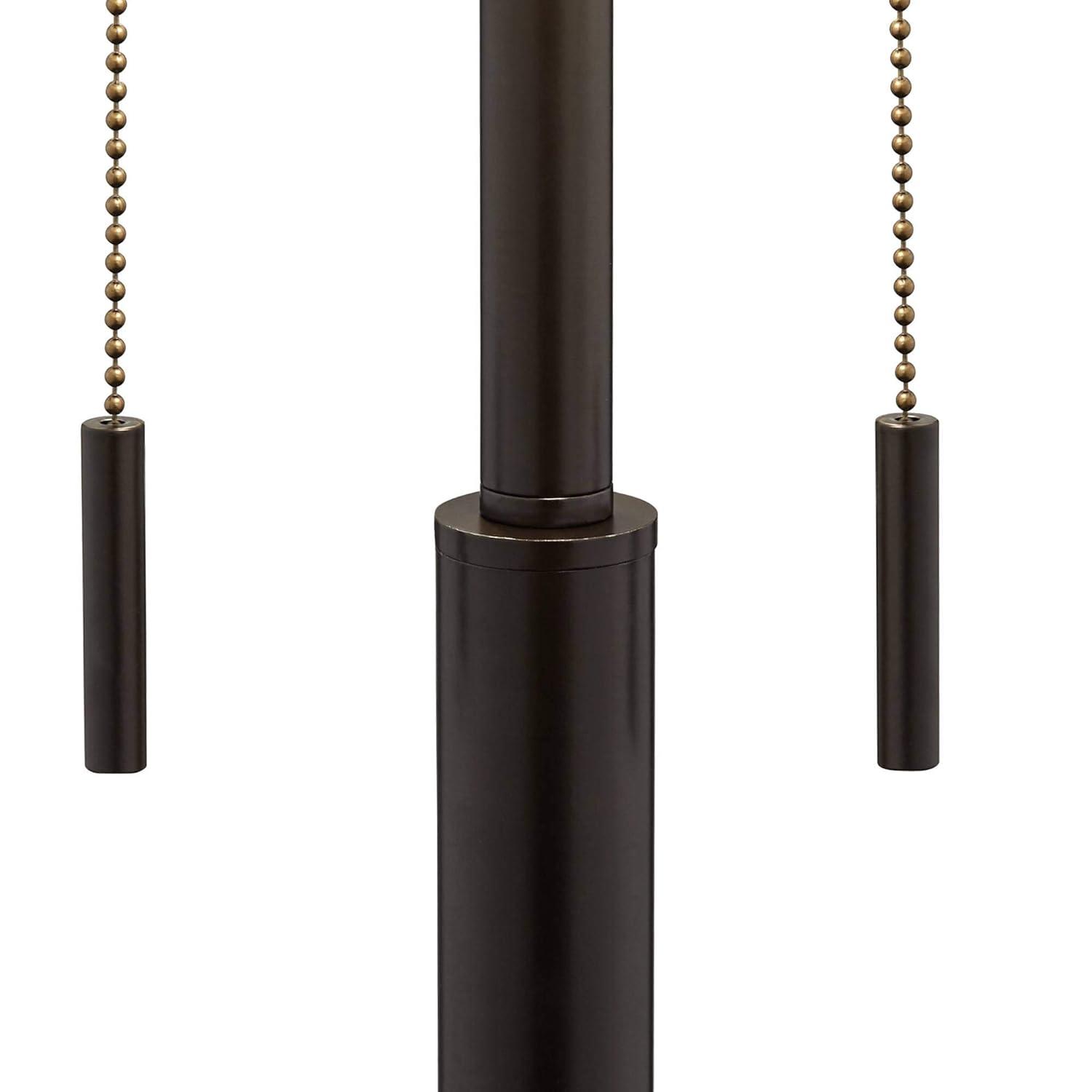 Franklin Iron Works Bernie Industrial Table Lamps 25" High Set of 2 Rich Bronze with USB Charging Port Tan Drum Shade for Bedroom Living Room Bedside