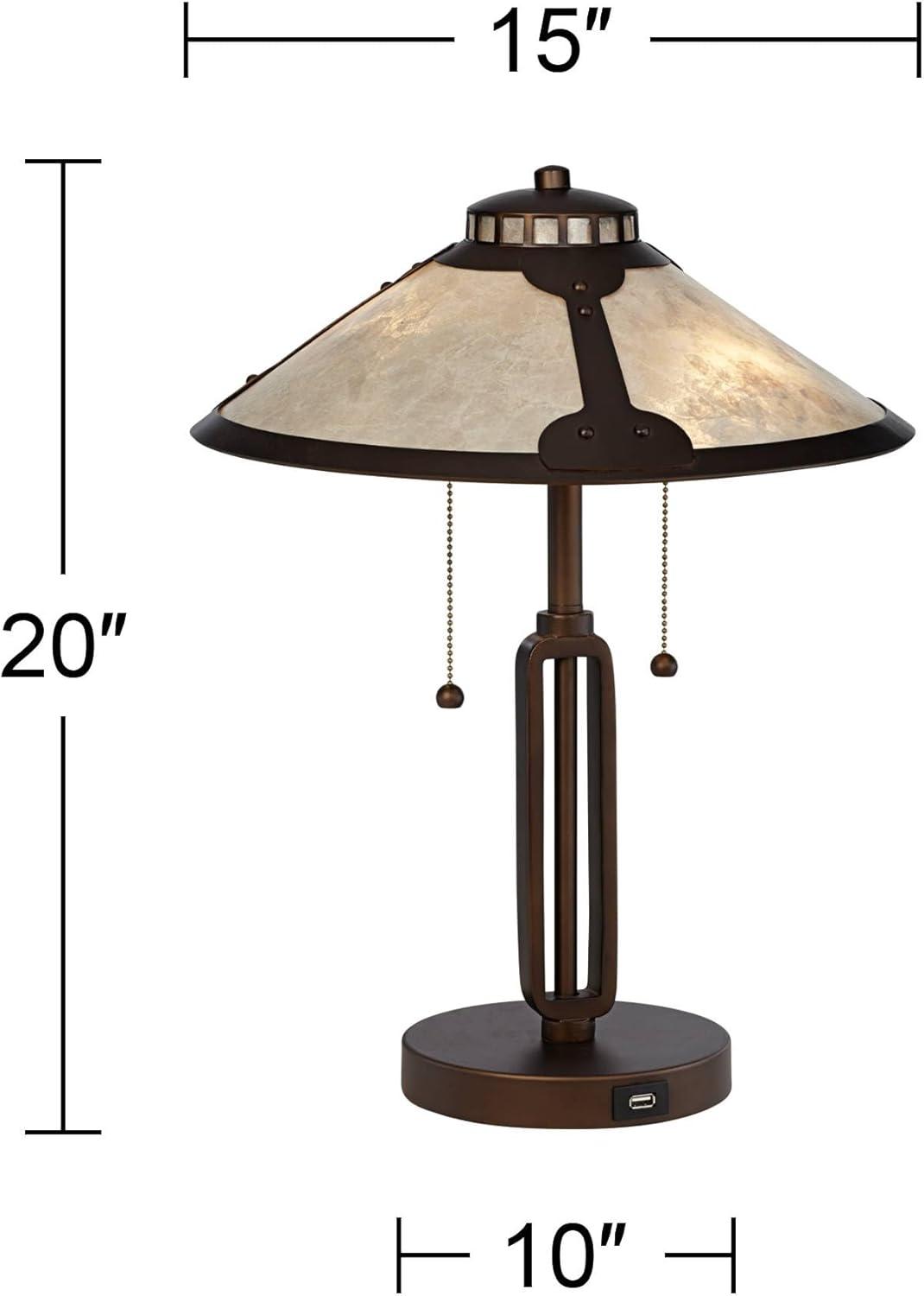 Franklin Iron Works Samuel Mission Desk Table Lamps 20" High Set of 2 Bronze with USB Charging Port Mica Shade for Bedroom Living Room Bedside Desk