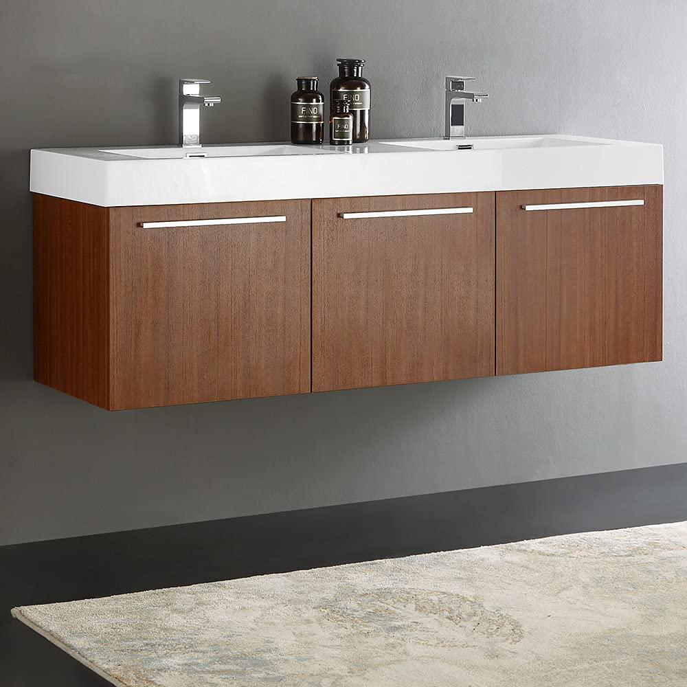 Vista 60'' Wall Mounted Modern Double Bathroom Vanity with Acrylic Vanity Top