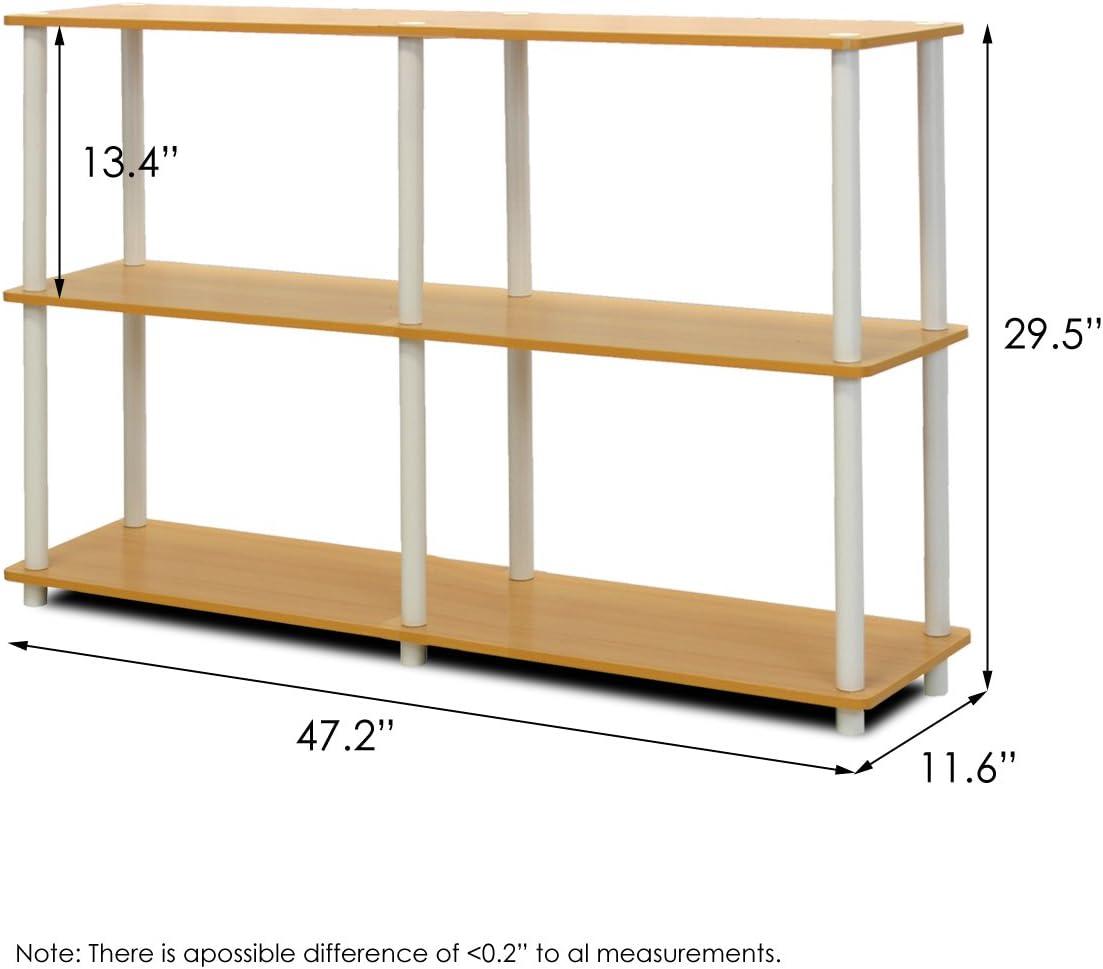 Furinno 3-Tier Double Size Open Bookcase Floor Standing Storage Shelves Display Rack,Beech/White