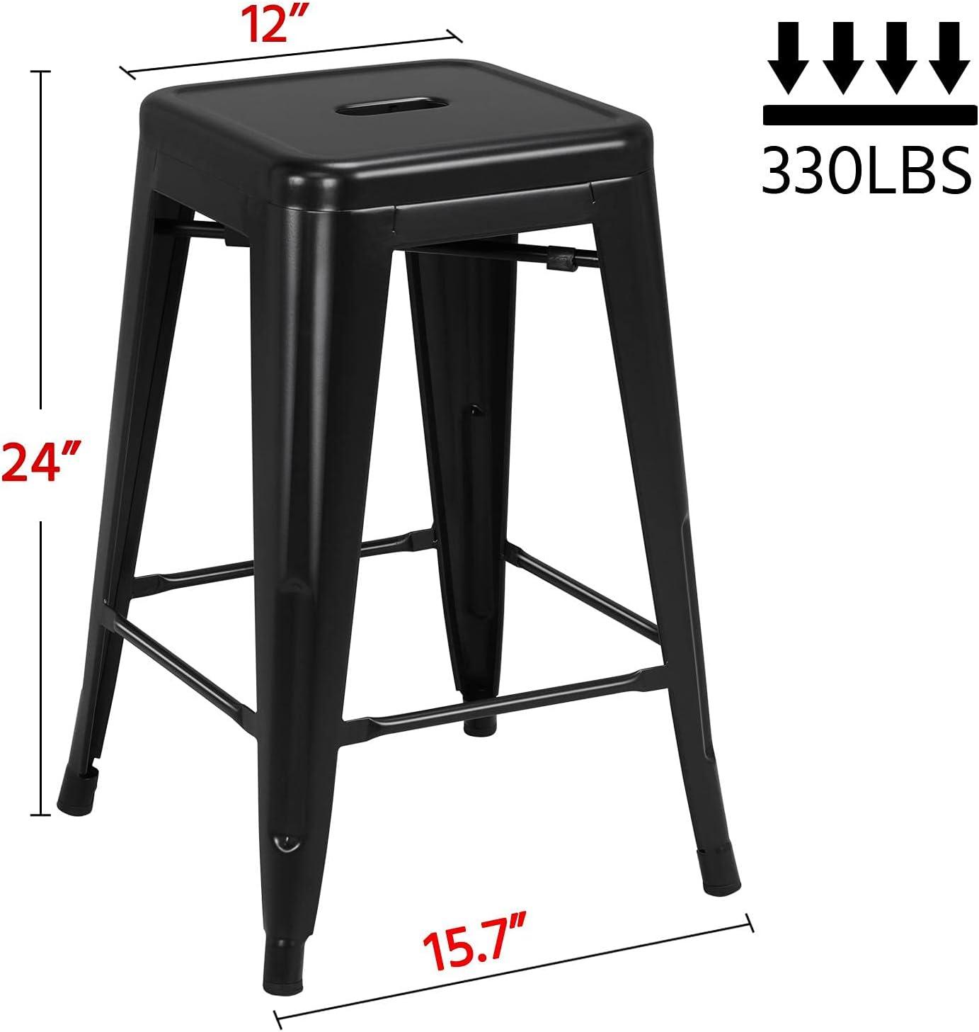 Yaheetech 24" Set of 4 Metal Counter Height Backless Stackable Bar Stools Indoor/Outdoor-Black