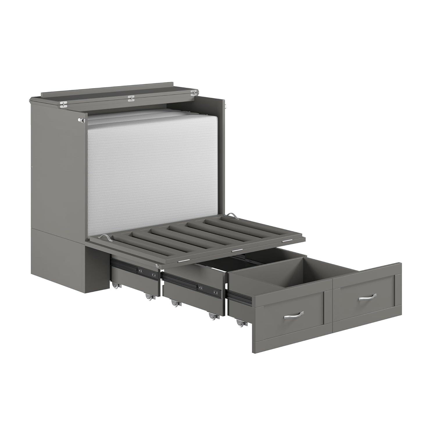 AFI Hamilton Twin XL Solid Wood Murphy Bed Chest with Built-In Charger in Gray