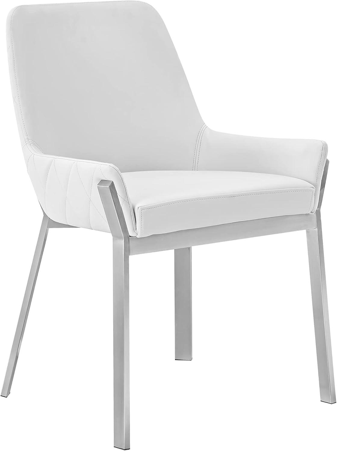 White Faux Leather Upholstered Dining Chair with Silver Metal Legs