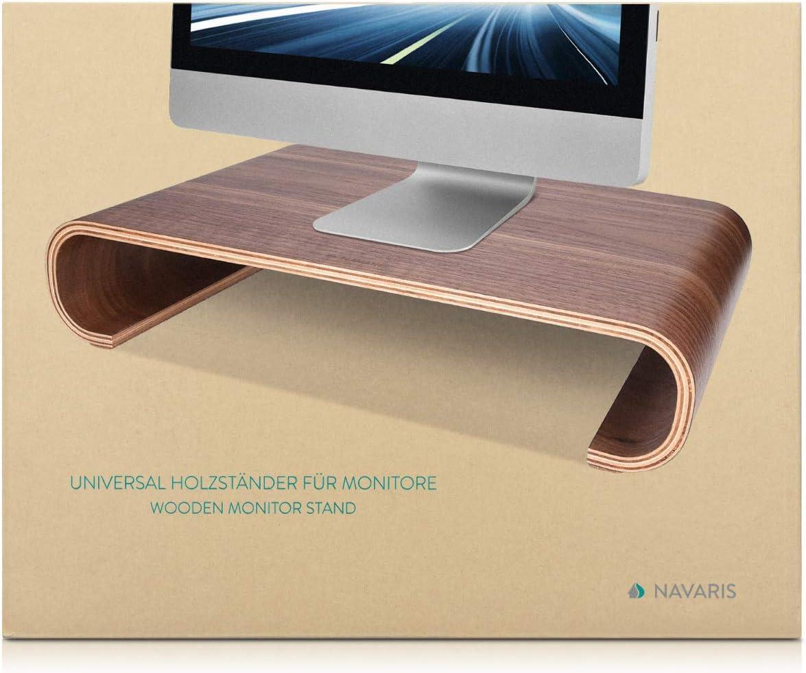 Navaris Wood Monitor Stand Riser - Computer Desk Organizer Desktop Dock Wooden Mount Display for PC TV Screen Notebook Laptop - Bamboo