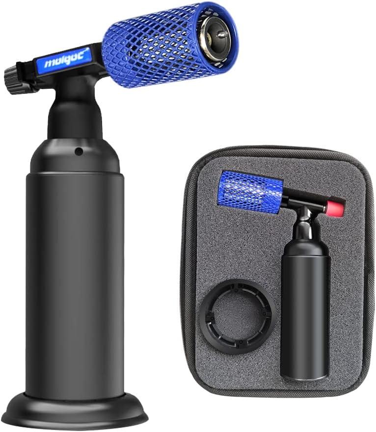 Butane Torch with Anti-scalding Device,Stainless Steel Protective Cover,Refillable Kitchen Torch Lighter,Adjustable Flame Guard. (Butane Gas Not Included,Blue)