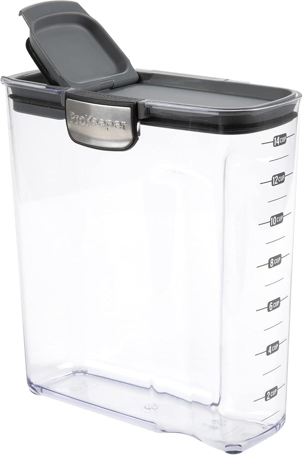 Progressive International Cereal ProKeeper Grey Plastic Airtight Food Storage Jar, 14 Cups