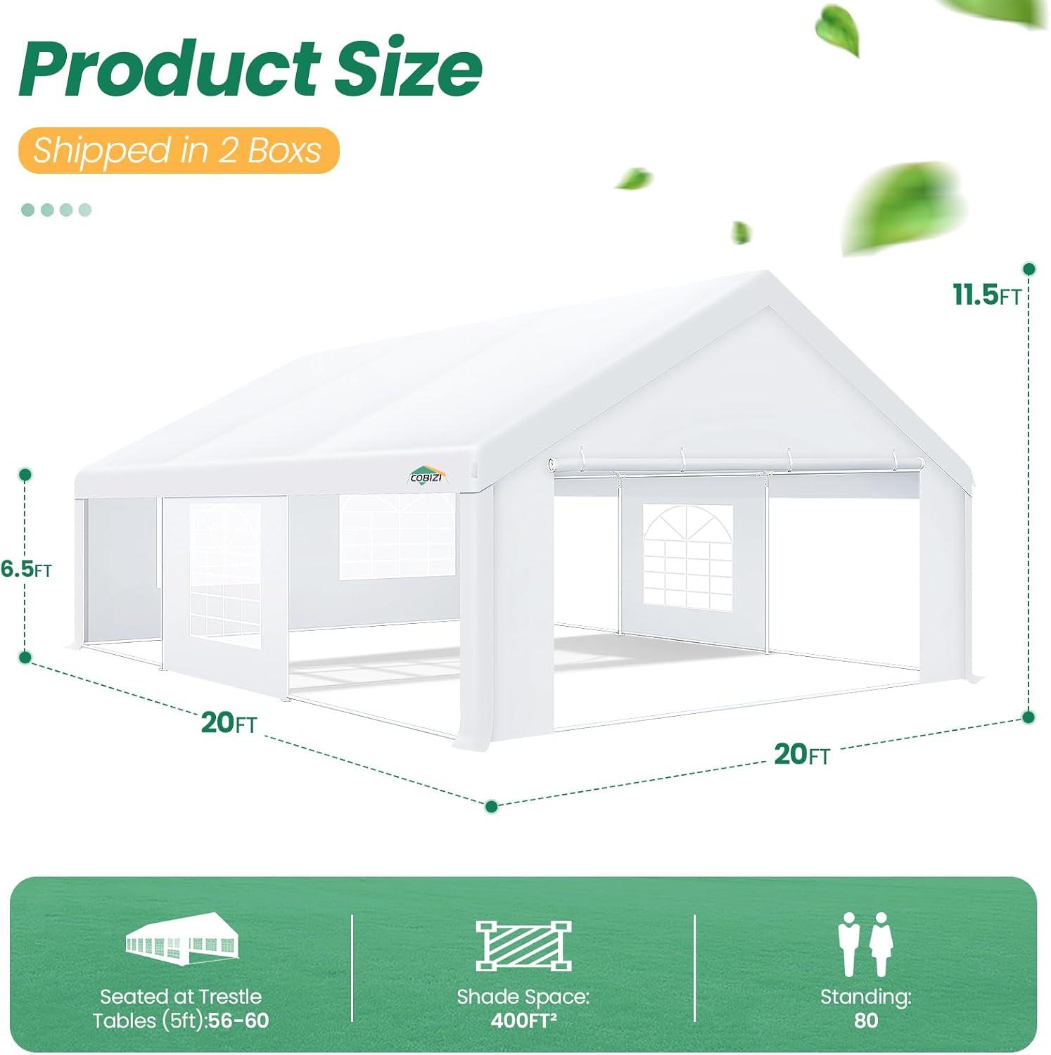 HOTEEL 20x20ft Heavy Duty Party Tent, Waterproof Outdoor Canopy Tents for Large Events, Commercial Grade Wedding, Parties, White