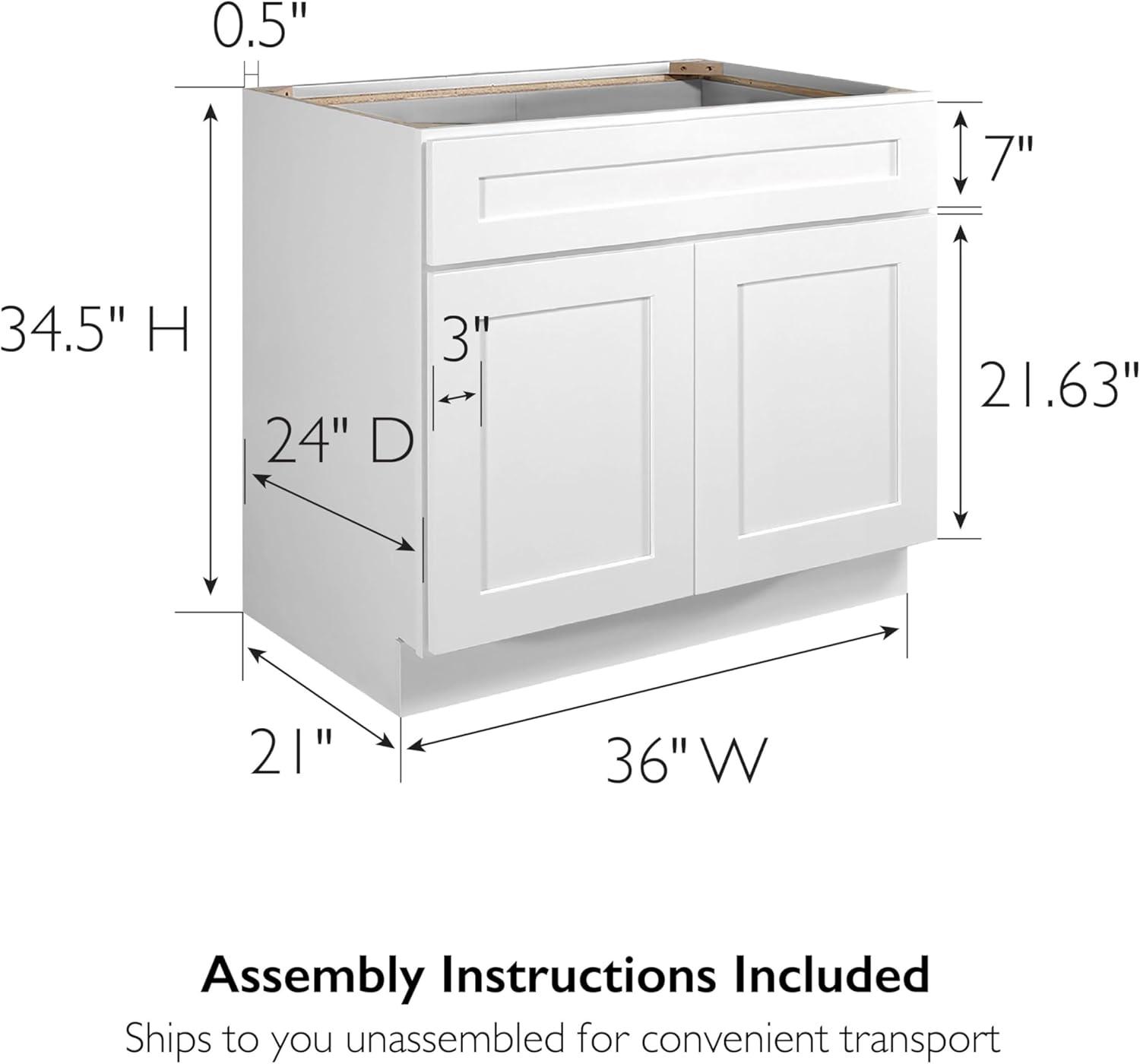 Brookings White Shaker Double Door Base Cabinet