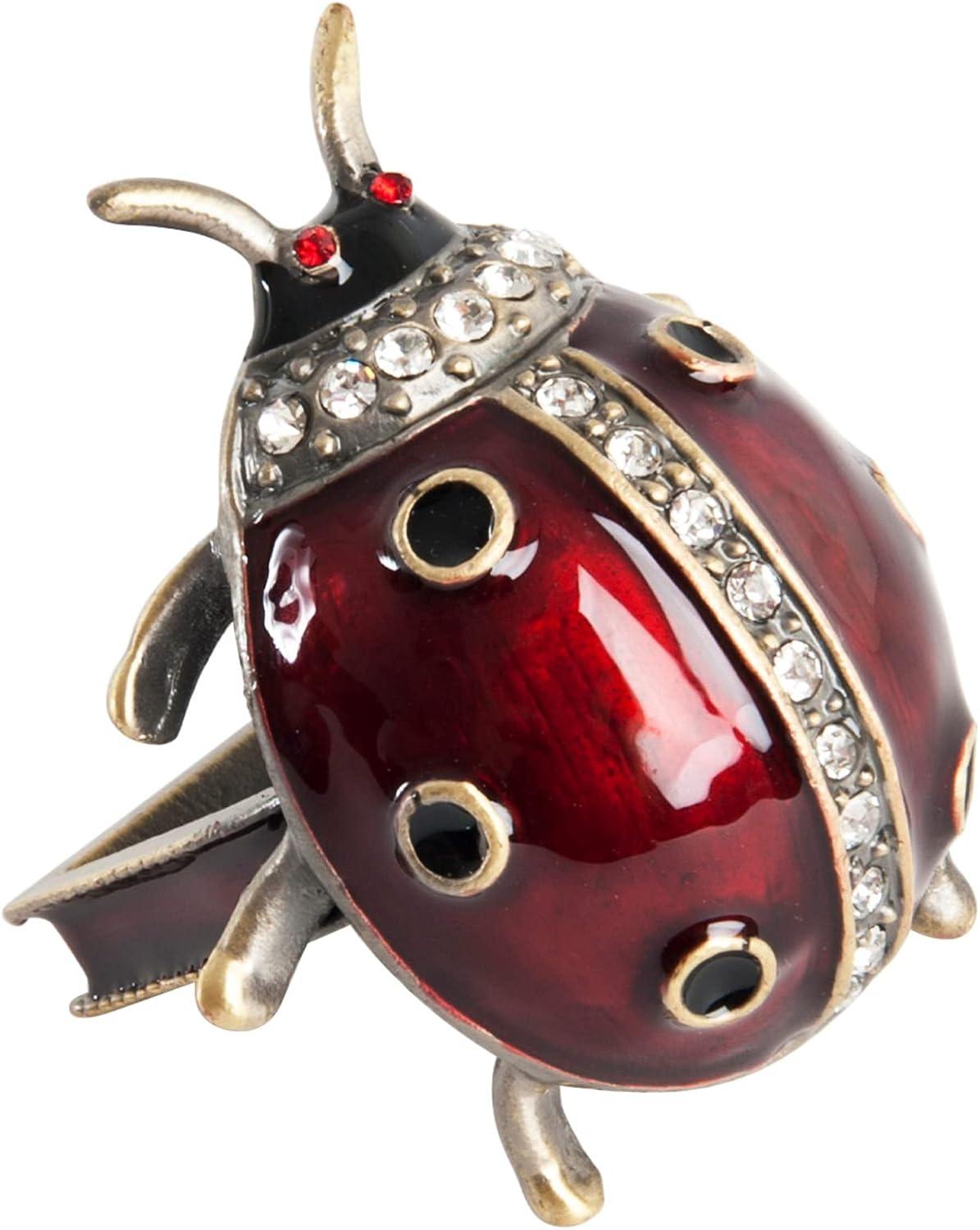 Red Jeweled Ladybug Pewter Napkin Rings, Set of 4