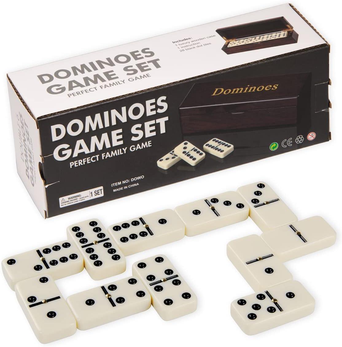 Ivory Double 6 Dominoes Set with Spinner in Wooden Box