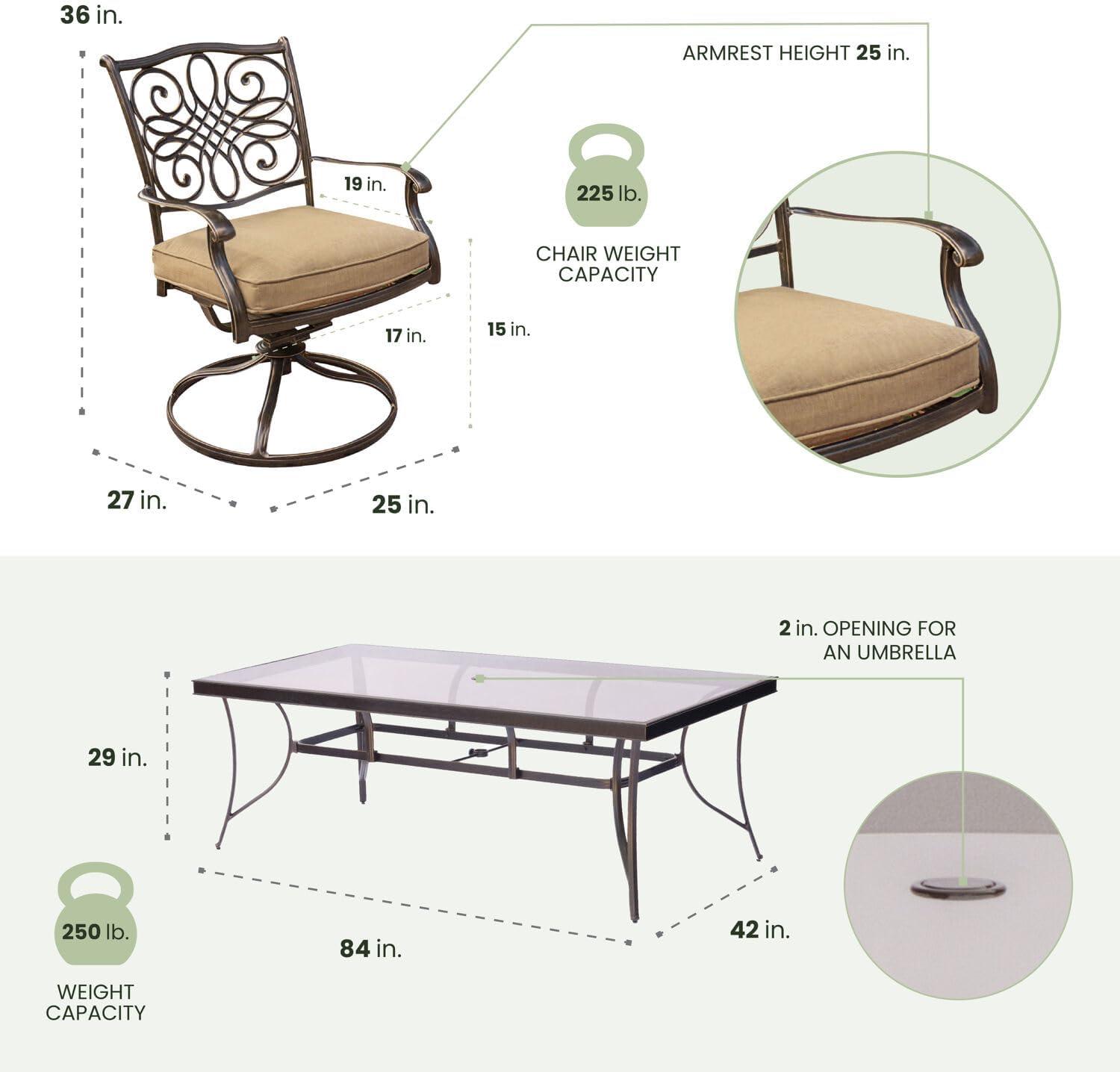 Hanover Traditions 7-Piece Dining Set in Blue with Extra Large Glass-Top Dining Table