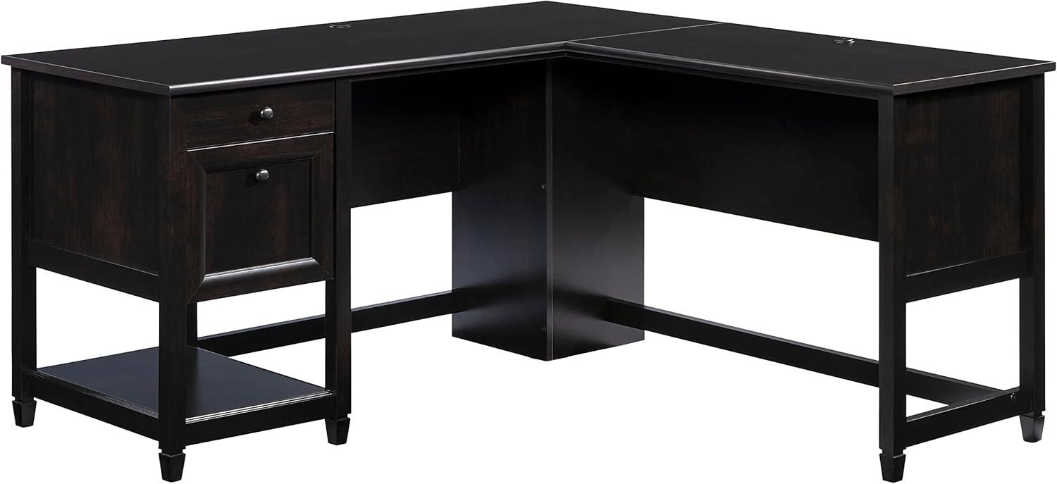 Edge Water2 Drawer L Shaped Desk Estate Black - Sauder: Executive Home Office Furniture with File Storage