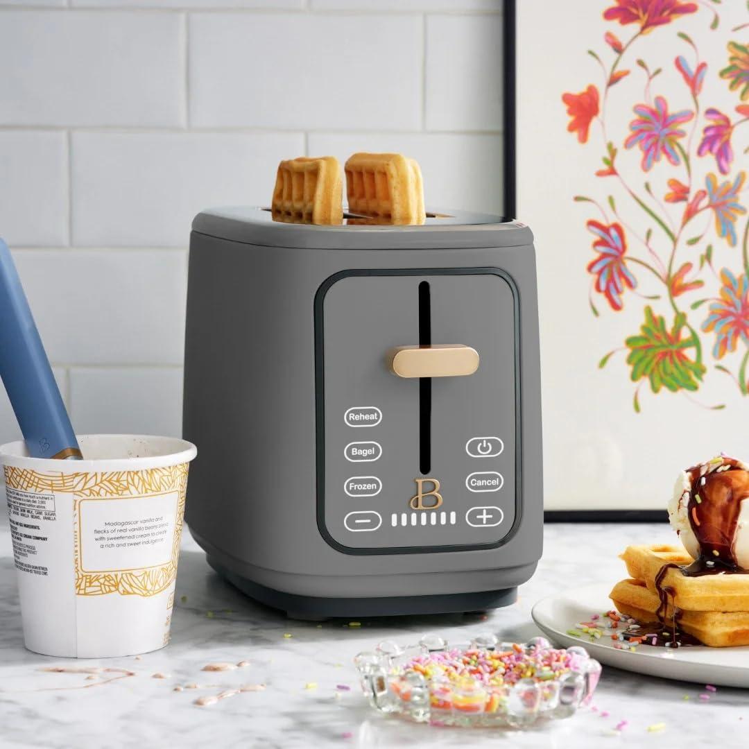 Beautiful 2 Slice Toaster with Touch-Activated Display, Oyster Gray by Drew Barrymore