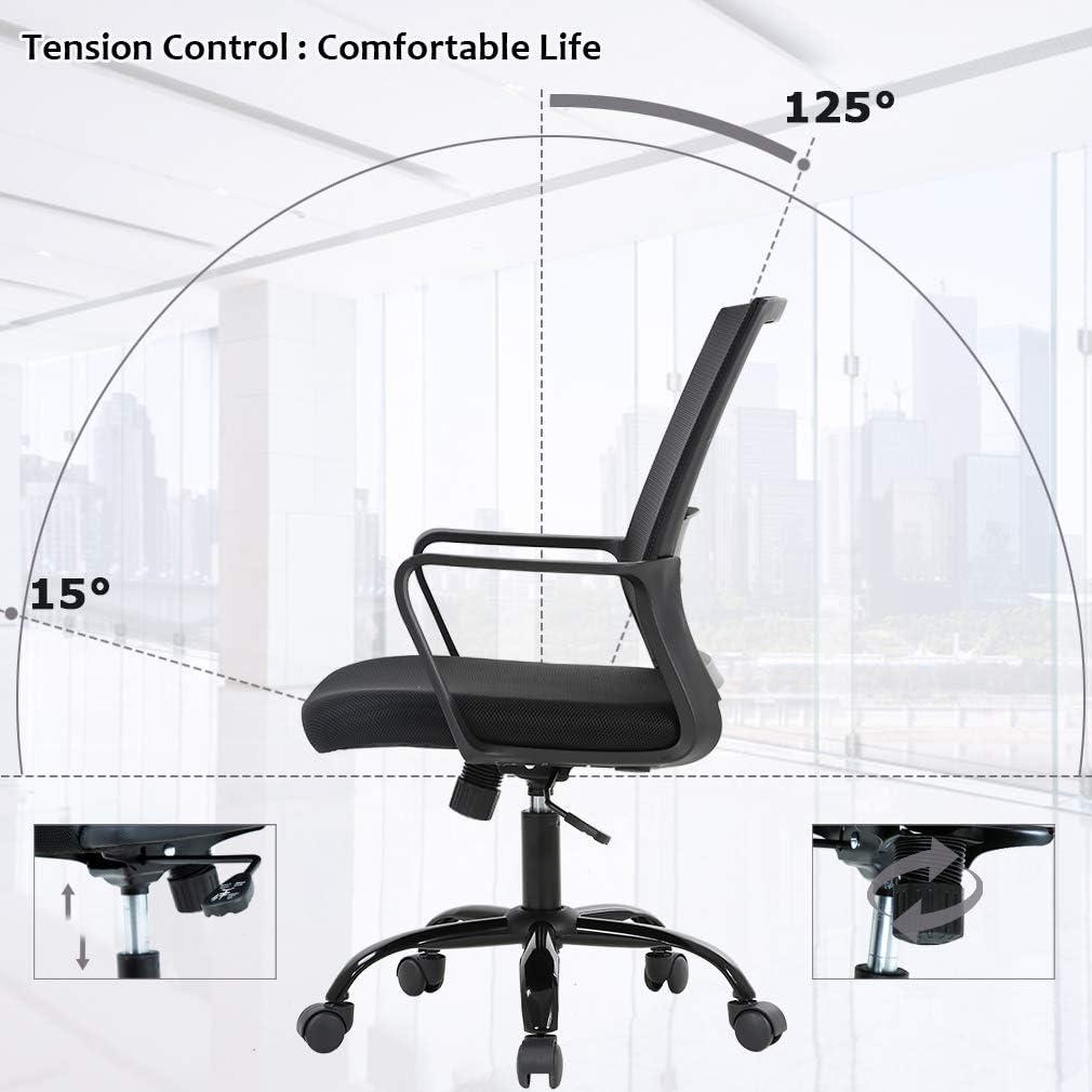 BestMassage Office Chair Mesh Computer Chair Task Chair with Lumbar Support & 360° Swivel Home Office Swivel Chair Modern Desk Chair, Black