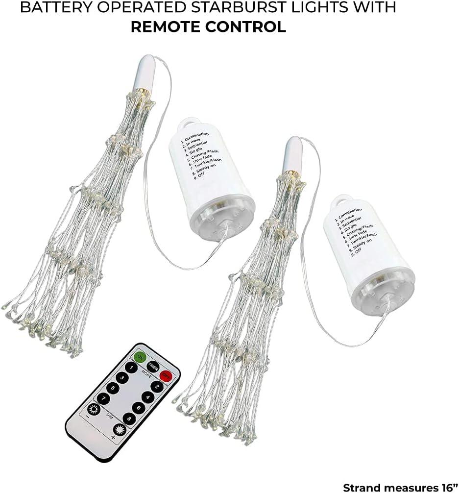 LumaBase Battery Operated Starburst Lights with Remote Control - Set of 2 (White)