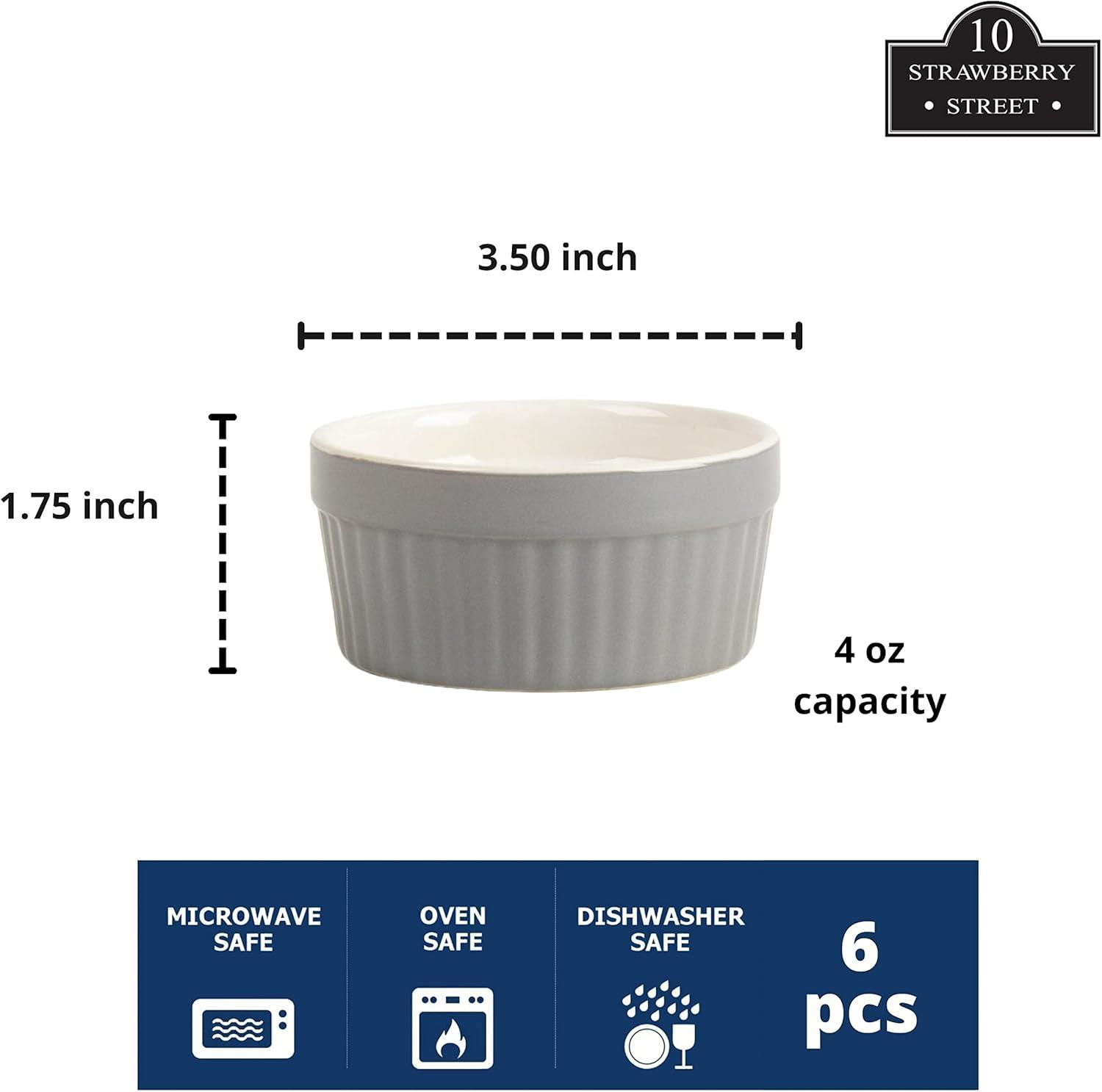 Gray and White Stoneware Ramekin Set of 6, 4 oz
