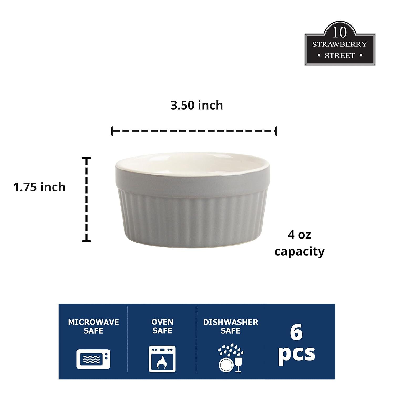 Gray and White Stoneware Ramekin Set of 6, 4 oz