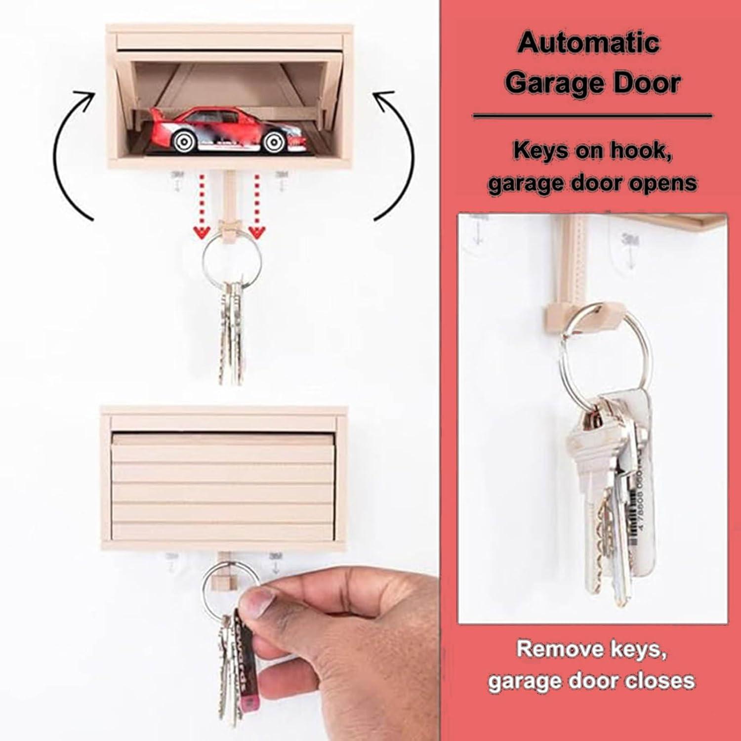 Car Garage Key Holder with Opening Door,Front Door Car Key Holder for Wall,Fun 3D Printed Key Organizer Wall Mount,Cars Garage with Opening Door for Entryway,Front Door,Hallway,Office (1, Gray)