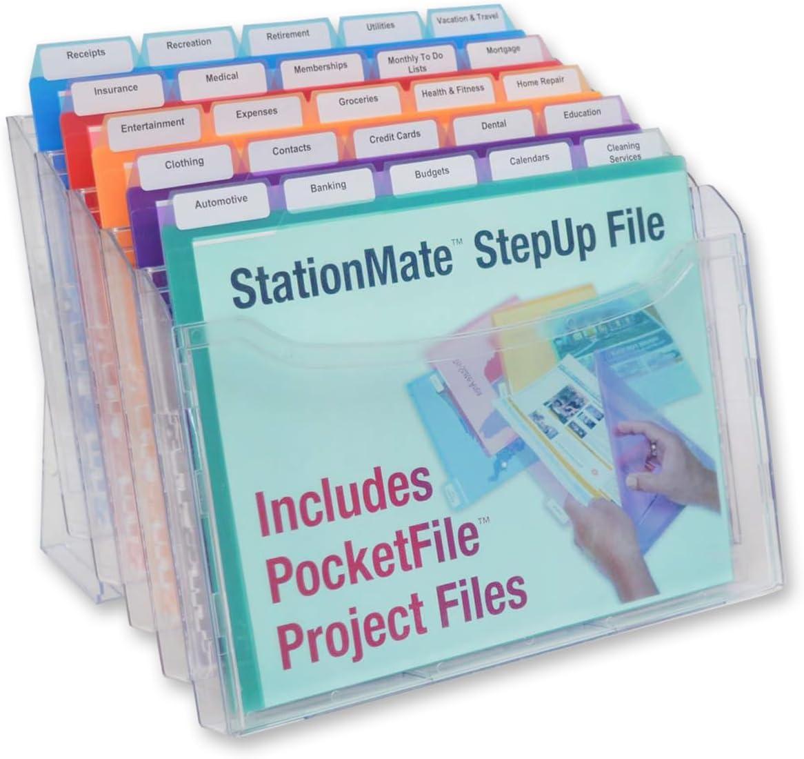 Clear Polystyrene StepUp File Organizer with 25 Multicolor PocketFiles