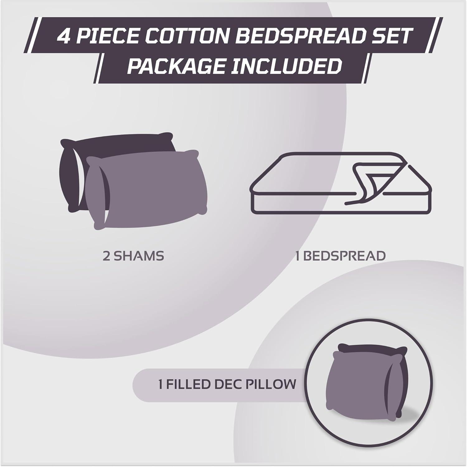 Better Trends Charleston Collection 100% Cotton Bedding sets, Machine Washable Soft and Breathable 4-piece Chenille Bedspread & Sham with Geometric Embroidery, All season