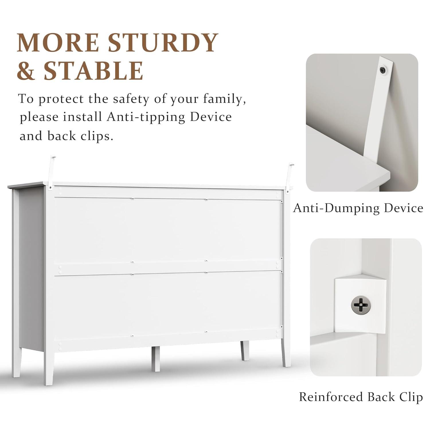 RoyalCraft White Fluted 6 Drawer Dresser for Bedroom, Modern Chest of Drawers, Wood Dresser for Storage Clothes, Wooden Storage Cabinet for Bedroom, Hallway, Living Room, Entryway