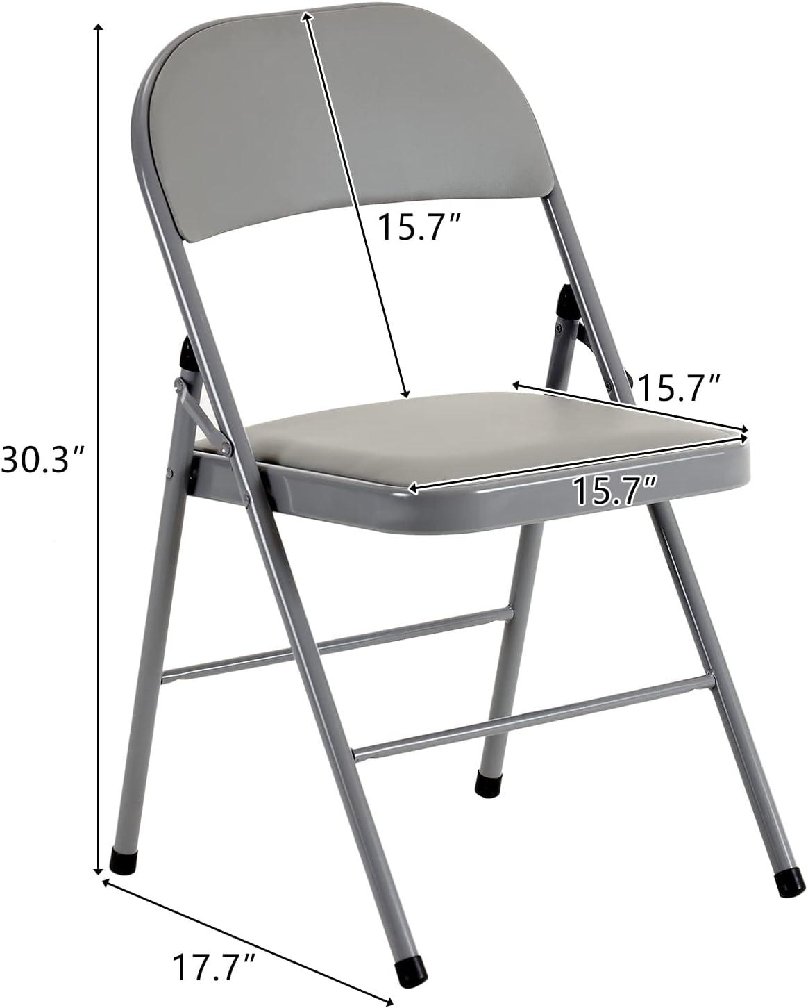 6 Pack Gray Folding Chairs with Padded Cushion and Back for Outside Portable Stackable Commercial Foldable Chairs with Steel Frame for Events Office Wedding Party, 330lbs Capacity